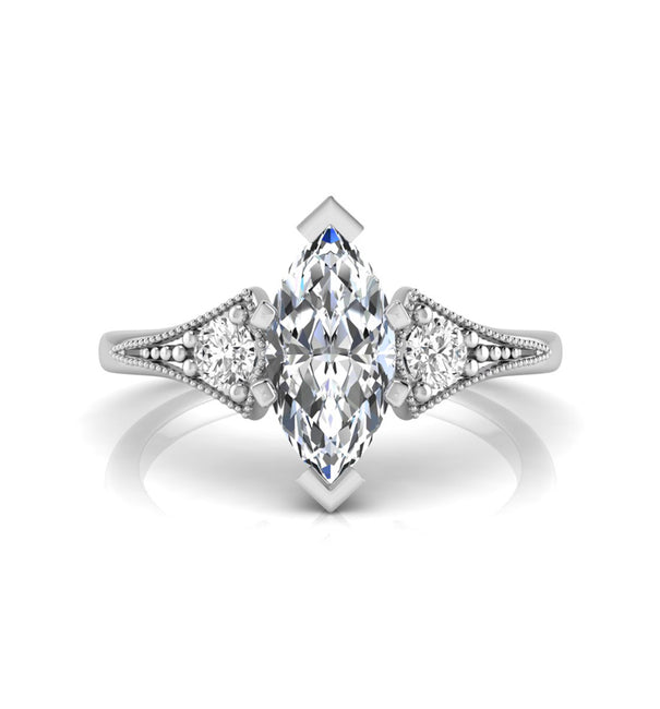 Marquise & Round Moissanite Three Stone Ring