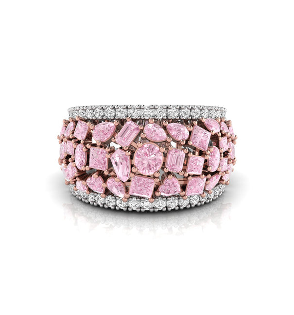 Multi Shape Pink CZ Stone Party Wear Band Ring