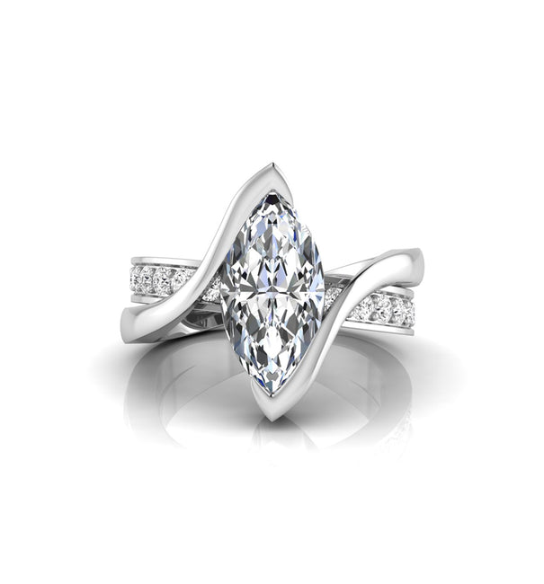 Marquise Moissanite Bypass Tension Set Criss Cross Ring