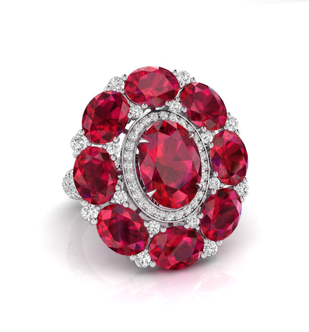 Pink Oval CZ Stone Floral Halo Cocktail Ring