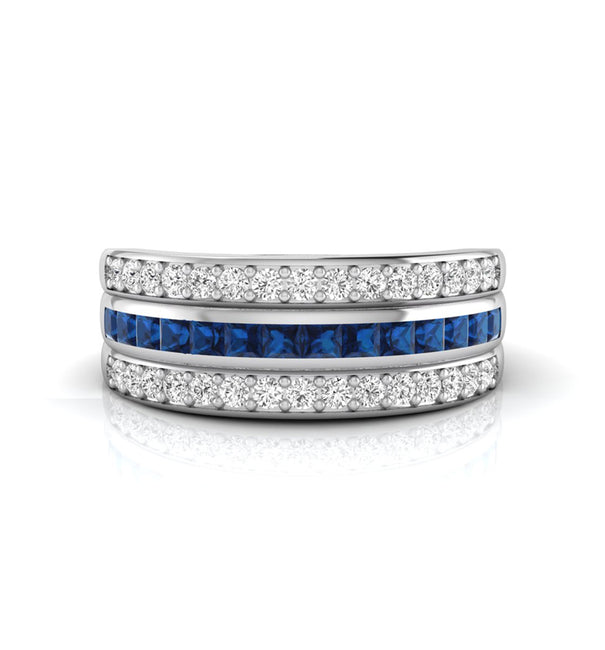 Blue Princess & Round CZ Stone Channel Setting Band