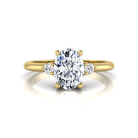Oval & Round Moissanite Three Stone Engagement Ring