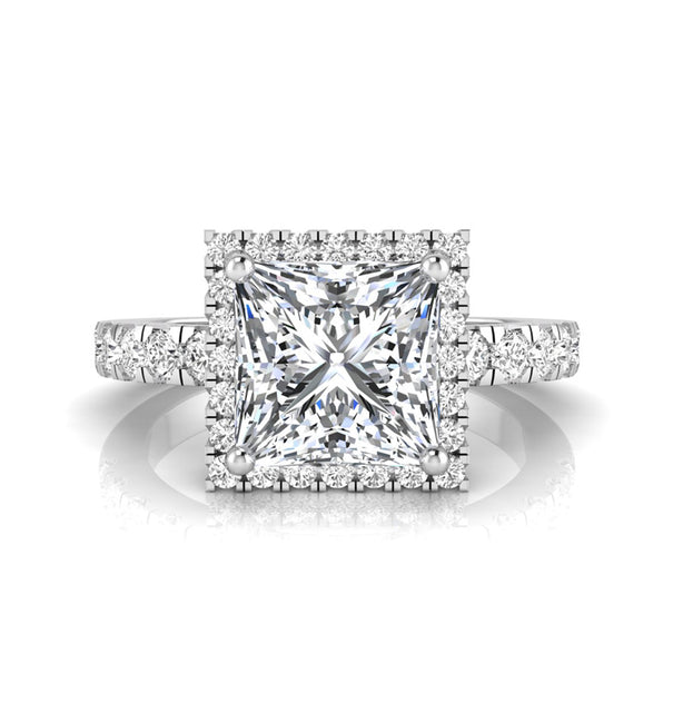 7.00 MM Beautiful Halo Engagement Ring With Princess Moissanite Diamond