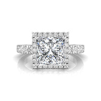 7.00 MM Beautiful Halo Engagement Ring With Princess Moissanite Diamond
