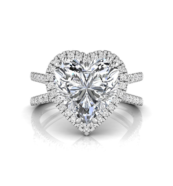 Heart Cut CZ Stone Halo Split Shank Women's Ring