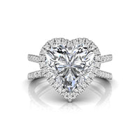 Heart Cut CZ Stone Halo Split Shank Womens Ring