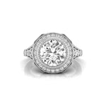 Old European Cut Moissanite Milgrain Bezel Set Halo Art Deco Ring