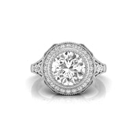 Old European Cut Moissanite Milgrain Bezel Set Halo Art Deco Ring
