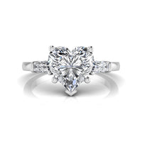 Heart & Tapered Baguette Cut CZ Three Stone Ring