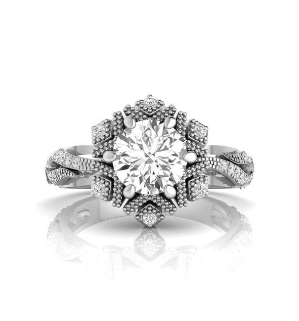 Round Moissanite Milgrain Snowflake Ring