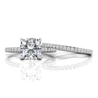 Cushion Cut Moissanite Hidden Halo Bridal Ring Set