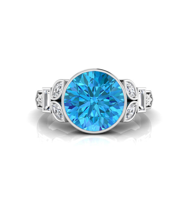 Round, Marquise & Baguette Cut CZ Stone Bezel Set Ring