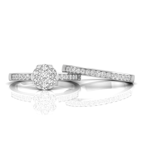 Round Moissanite Cluster Wedding Bridal Ring Set