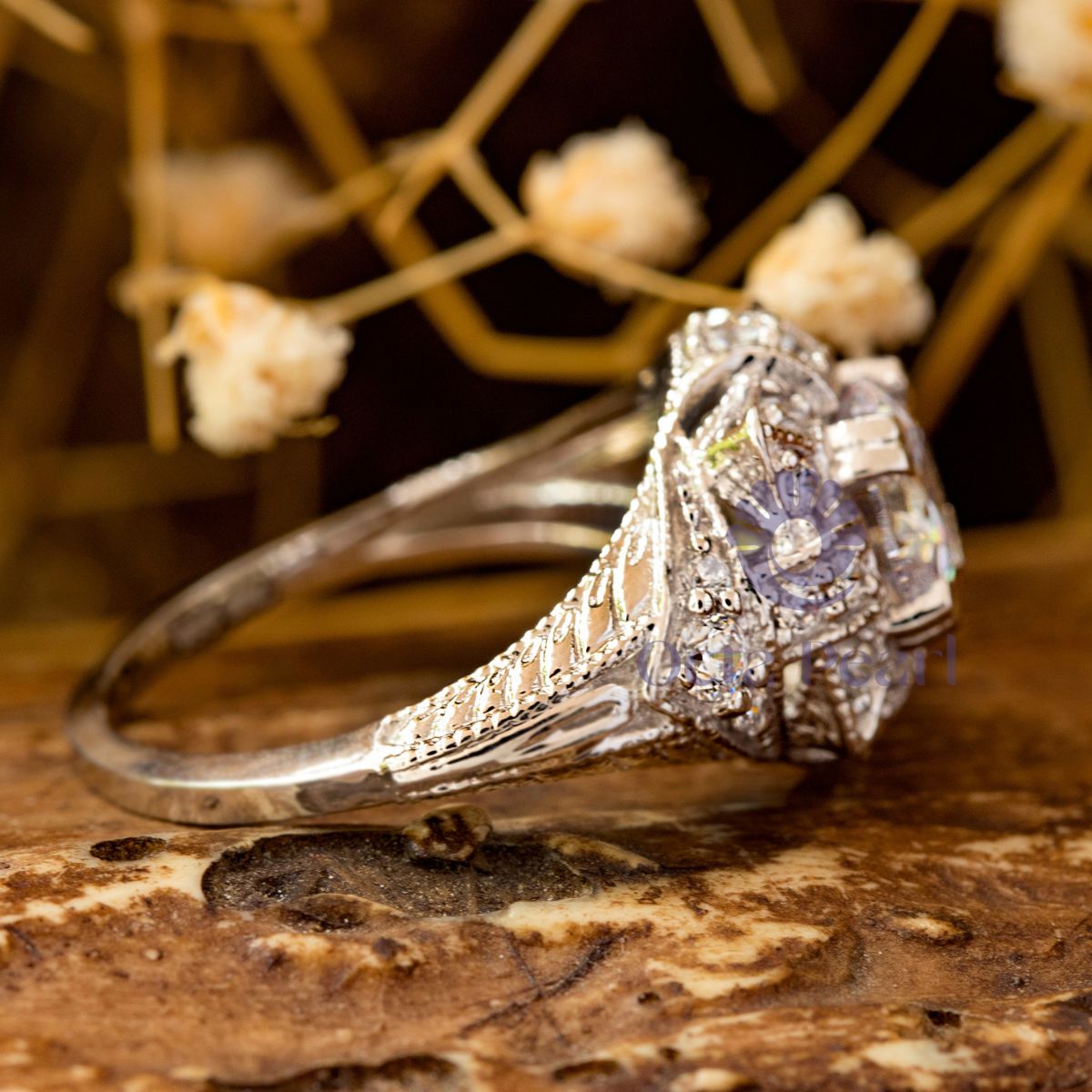 Round Moissanite Antique Art Deco Edwardian Ring – Octa Pearl