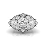 Round Moissanite Bezel Set Three Stone Designer Ring