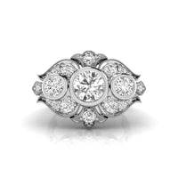 Round Moissanite Bezel Set Three Stone Designer Ring
