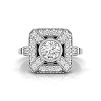 Old European Cut Moissanite Square Halo Art Deco Ring