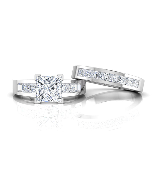 Princess CZ Stone Channel Setting Bridal Ring Set