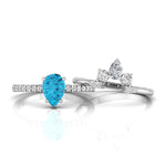 Aquamarine Pear CZ Stone Curved Bridal Ring Set