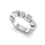 Princess & Round CZ Stone Bezel Set Half Eternity Band