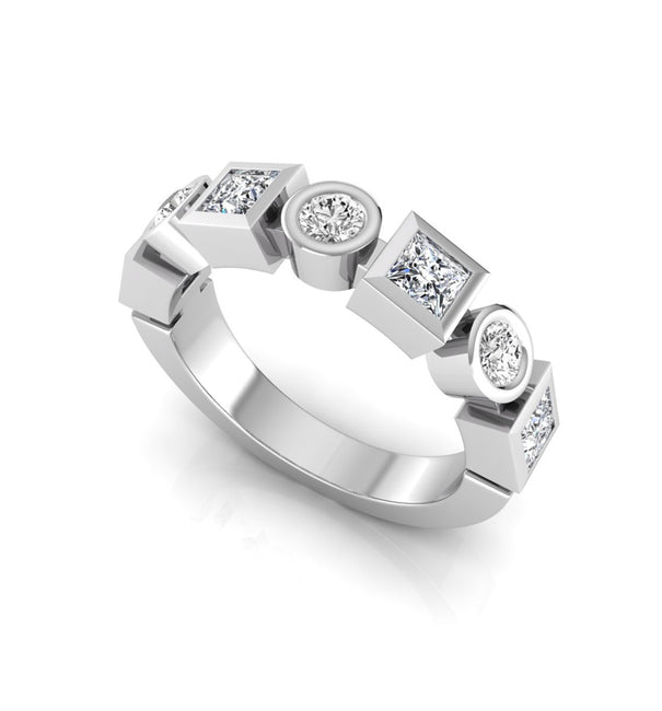 Princess & Round CZ Stone Bezel Set Half Eternity Band