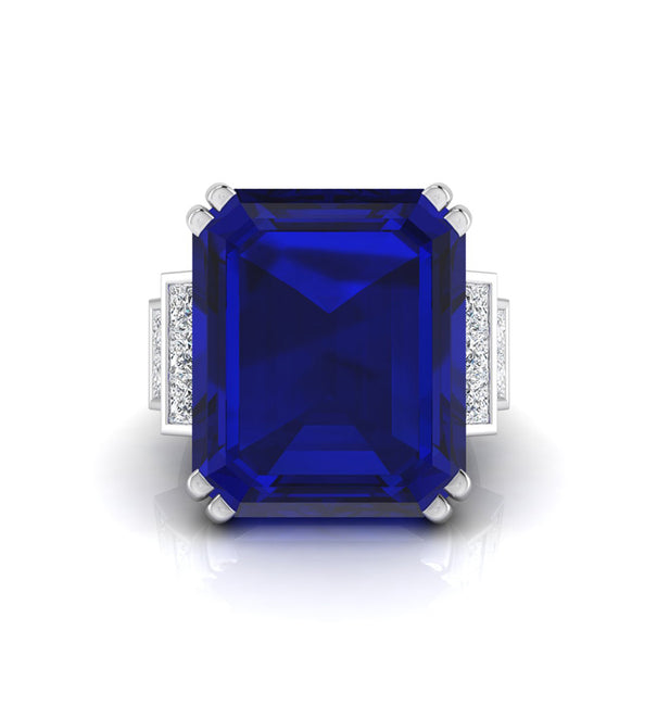 Blue Emerald & Princess CZ Stone Party Wear Ring