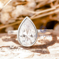 Bezel Set Pear Moissanite Solitaire Engagement Ring