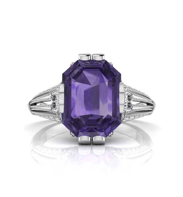 Purple Emerald CZ Stone Art Deco Edwardian Ring