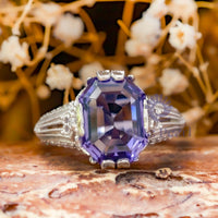 Purple Emerald CZ Stone Art Deco Edwardian Ring