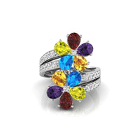 Multi Color Pear CZ Stone Split Shank Bypass Flower Ring