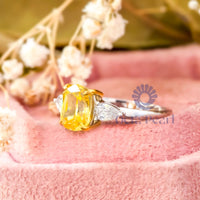 Yellow Cushion & Pear CZ Stone Past Present Future Ring