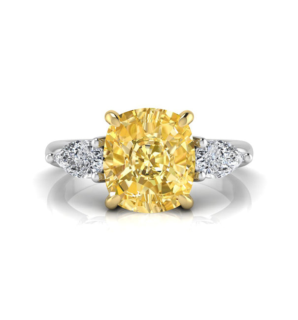 Yellow Cushion & Pear CZ Stone Past Present Future Ring