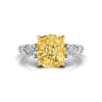 Yellow Cushion & Pear CZ Stone Past Present Future Ring