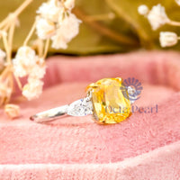 Yellow Cushion & Pear CZ Stone Past Present Future Ring