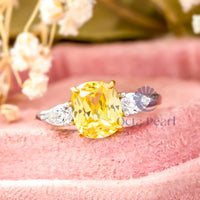 Yellow Cushion & Pear CZ Stone Past Present Future Ring