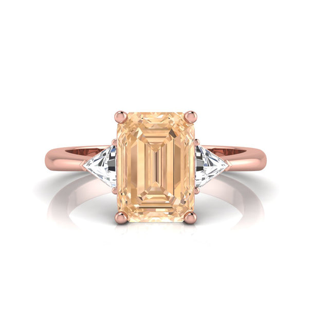 Morganite Emerald & Triangle CZ Three Stone Ring