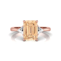 Morganite Emerald & Triangle CZ Three Stone Ring