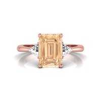 Morganite Emerald & Triangle CZ Three Stone Ring