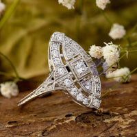 Round Moissanite Art deco Navette Ring For Women