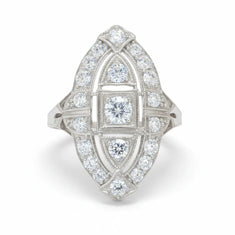 Round Moissanite Art deco Navette Ring For Women