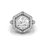 Old European Cut Moissanite Hexagon Halo Art Deco Ring