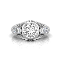 Old European Cut CZ Stone Milgrain Bezel Set Art Deco Ring