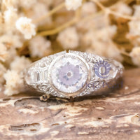 Old European Cut CZ Stone Milgrain Bezel Set Art Deco Ring