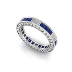 Blue Princess & Round CZ Stone Art Deco Eternity Band