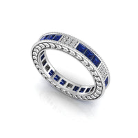 Blue Art Deco Eternity Band Princess & Round CZ Stone