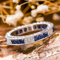 Blue Princess & Round CZ Stone Art Deco Eternity Band