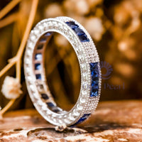 Blue Princess & Round CZ Stone Art Deco Eternity Band