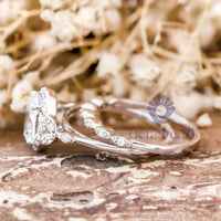 Oval Moissanite Halo Leaf Inspire Bridal Ring Set