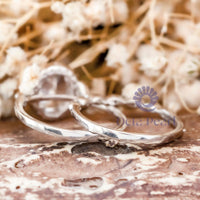 Oval Moissanite Halo Leaf Inspire Bridal Ring Set