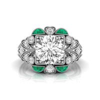 Old European Cut CZ Stone Floral Engraved Art Deco Ring